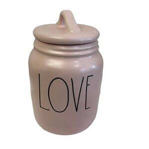 RAE Dunn LOVE Canister Baby Pink VALENTINES Day Decor Black Letters 5.75"x4"